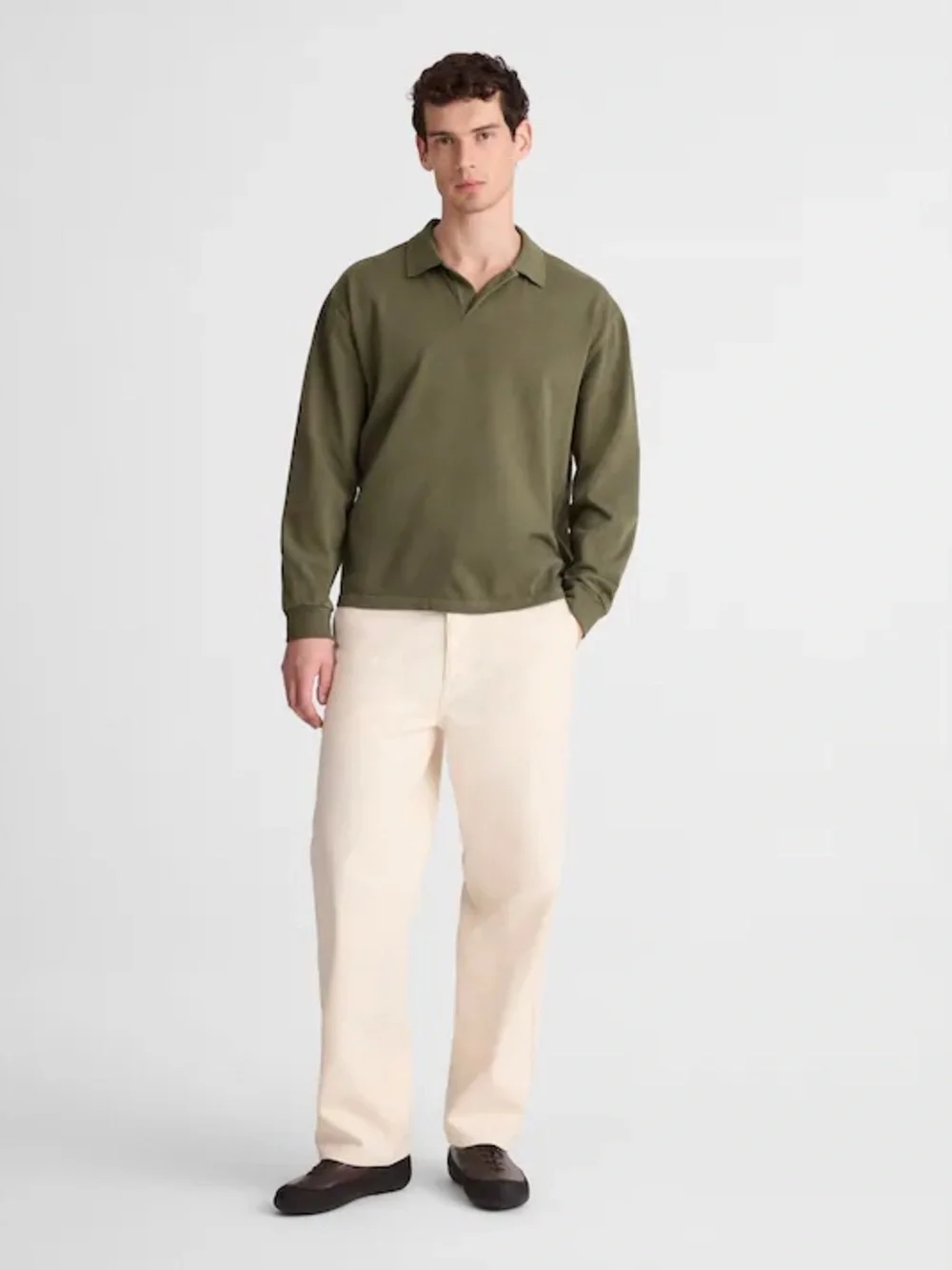 Madewell Long Sleeve Compact-Knit Polo in Olive Slate Size M $88 NZ247 - Picture 3 of 10